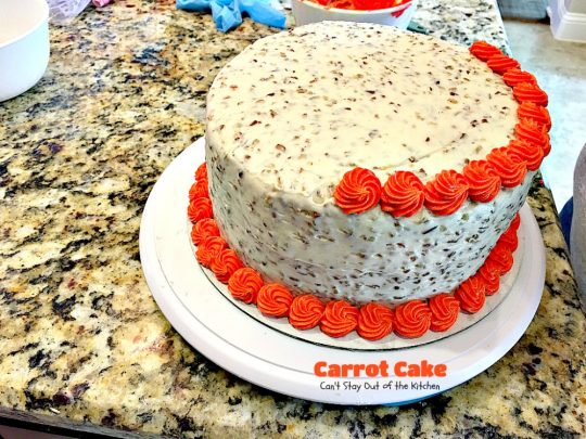 Carrot Cake | Can't Stay Out of the Kitchen | the most awesome Carrot Cake ever! This #cake is so rich you will be drooling over each bite. #dessert #creamcheese frosting.