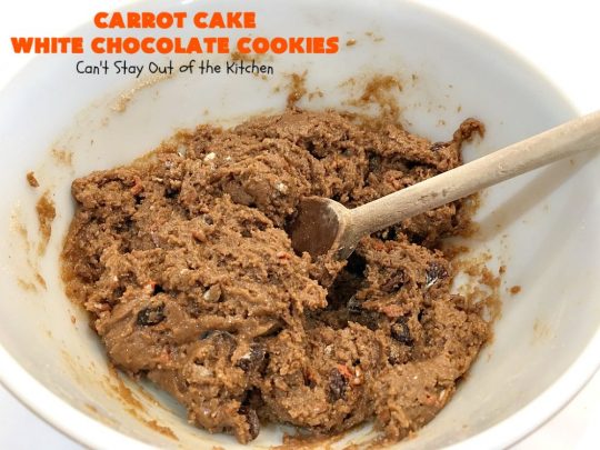 Carrot Cake White Chocolate Cake | Can't Stay Out of the Kitchen | spectacular 4-ingredient #recipe that is rich, decadent & heavenly. If you enjoy #CarrotCake, you'll love this #cookie version with #WhiteChocolateChips. #dessert #chocolate #CarrotCakeDessert #ChocolateDessert #tailgating