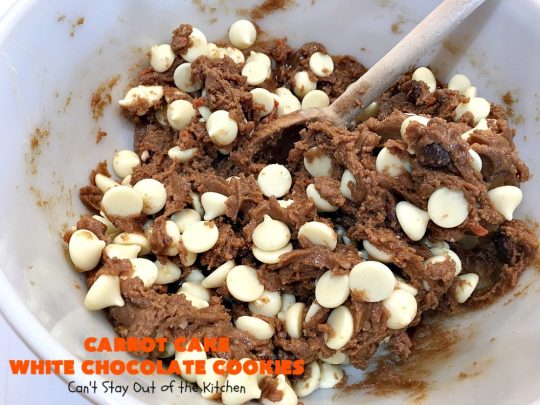 Carrot Cake White Chocolate Cake | Can't Stay Out of the Kitchen | spectacular 4-ingredient #recipe that is rich, decadent & heavenly. If you enjoy #CarrotCake, you'll love this #cookie version with #WhiteChocolateChips. #dessert #chocolate #CarrotCakeDessert #ChocolateDessert #tailgating