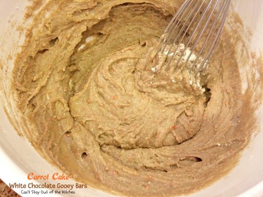 Carrot Cake White Chocolate Gooey Bars | Can't Stay Out of the Kitchen | these fabulous ooey, gooey #dessert #brownies start with a #carrotcake #cakemix & are filled with #whitechocolatechips. #chocolate #cookie