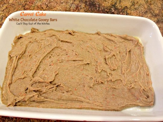 Carrot Cake White Chocolate Gooey Bars | Can't Stay Out of the Kitchen | these fabulous ooey, gooey #dessert #brownies start with a #carrotcake #cakemix & are filled with #whitechocolatechips. #chocolate #cookie
