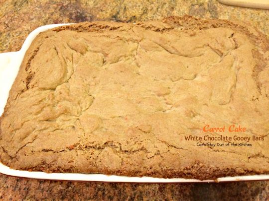 Carrot Cake White Chocolate Gooey Bars | Can't Stay Out of the Kitchen | these fabulous ooey, gooey #dessert #brownies start with a #carrotcake #cakemix & are filled with #whitechocolatechips. #chocolate #cookie