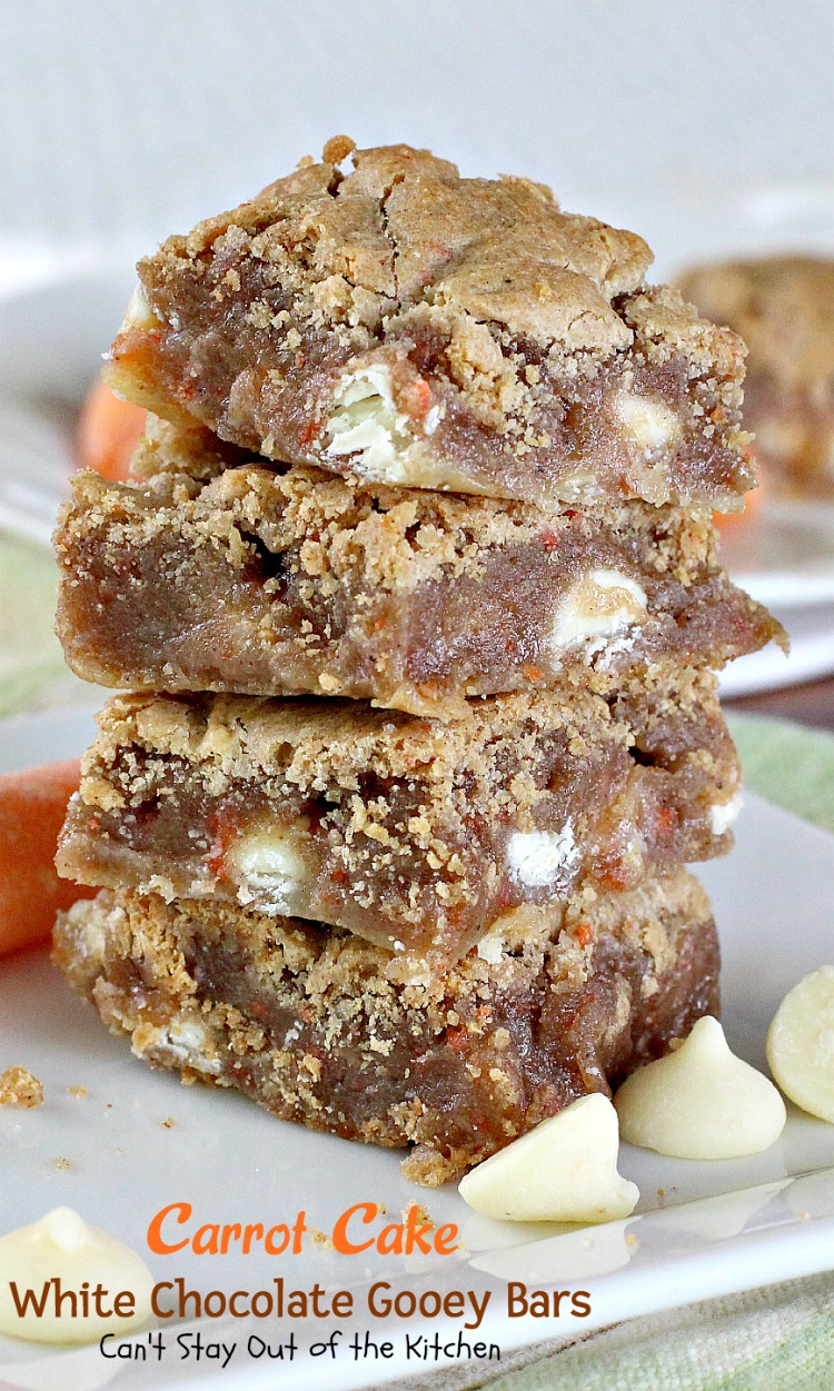 Carrot Cake White Chocolate Gooey Bars | Can't Stay Out of the Kitchen
