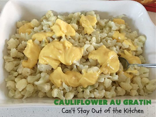 Cauliflower Au Gratin | Can't Stay Out of the Kitchen | the most incredibly easy 4-ingredient #SideDish #recipe ever! So cheesy & delicious. Terrific for #Thanksgiving, #Christmas or regular dinner menus. #cauliflower #CheddarCheese #RitzCrackers #4IngredientRecipe #CauliflowerAuGratin