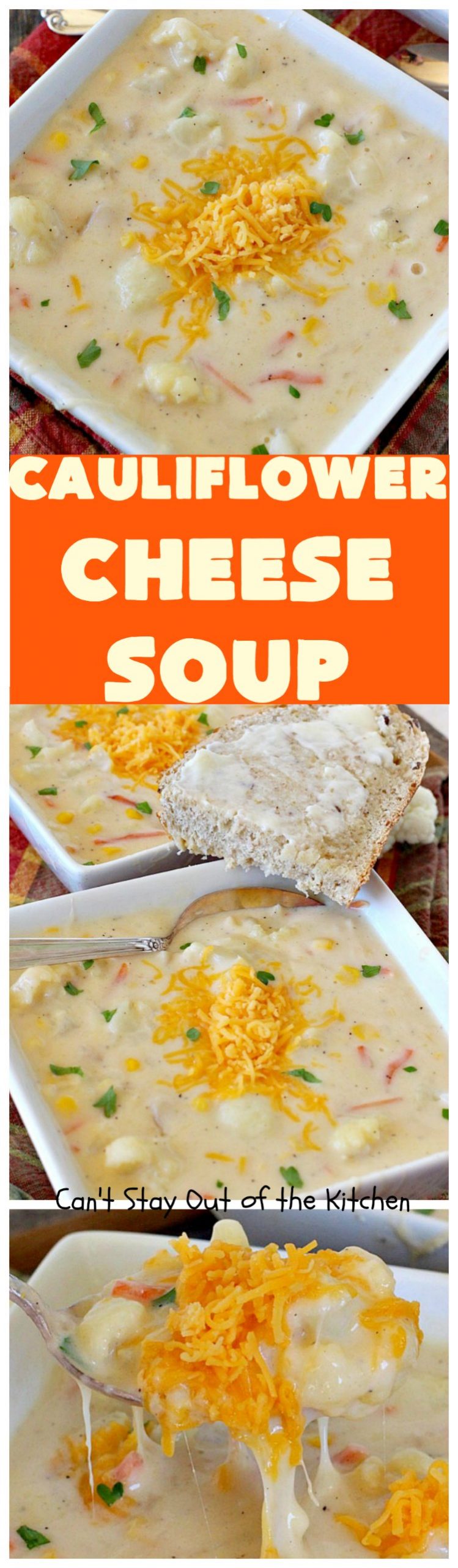 Cauliflower Cheese Soup | Can't Stay Out of the Kitchen | this #cauliflower #soup is heavenly. Uses #cheddarcheese #provolone & #creamofpotatosoup. Amazing comfort food.