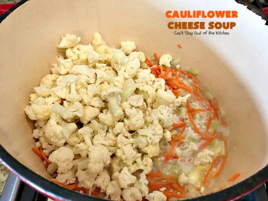 Cauliflower Cheese Soup | Can't Stay Out of the Kitchen | this #cauliflower #soup is heavenly. Uses #cheddarcheese #provolone & #creamofpotatosoup. Amazing comfort food.