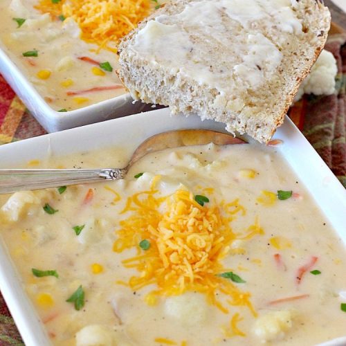 Cauliflower Cheese Soup | Can't Stay Out of the Kitchen | this #cauliflower #soup is heavenly. Uses #cheddarcheese #provolone & #creamofpotatosoup. Amazing comfort food.