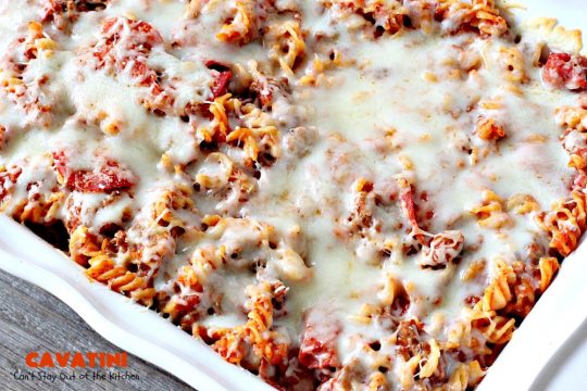 Cavatini | Can't Stay Out of the Kitchen | this kid-friendly #pasta #casserole includes spaghetti sauce #pepperoni, #mozzarella cheese & #glutenfree rotini noodles. So easy & delicious.