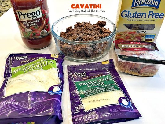 Cavatini | Can't Stay Out of the Kitchen | this kid-friendly #pasta #casserole includes spaghetti sauce #pepperoni, #mozzarella cheese & #glutenfree rotini noodles. So easy & delicious.