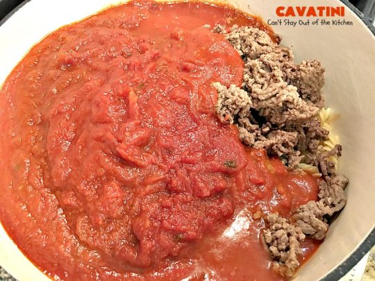 Cavatini | Can't Stay Out of the Kitchen | this kid-friendly #pasta #casserole includes spaghetti sauce #pepperoni, #mozzarella cheese & #glutenfree rotini noodles. So easy & delicious.
