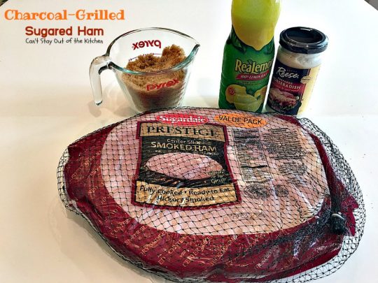 Charcoal-Grilled Sugared Ham | Can't Stay Out of the Kitchen | fabulous 4-ingredient recipe for #ham steaks on the grill. Great idea for the #holidays too. #glutenfree #pork 