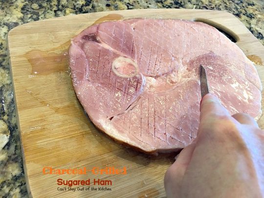 Charcoal-Grilled Sugared Ham | Can't Stay Out of the Kitchen | fabulous 4-ingredient recipe for #ham steaks on the grill. Great idea for the #holidays too. #glutenfree #pork 