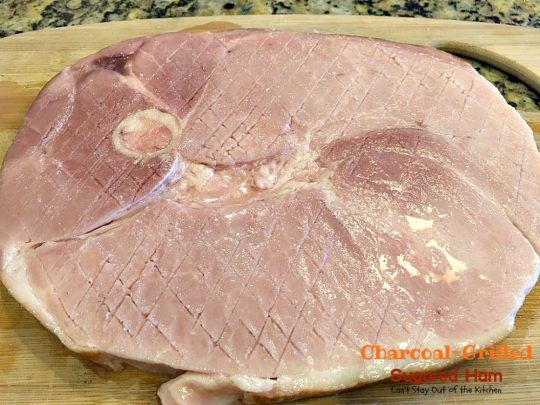 Charcoal-Grilled Sugared Ham | Can't Stay Out of the Kitchen | fabulous 4-ingredient recipe for #ham steaks on the grill. Great idea for the #holidays too. #glutenfree #pork 