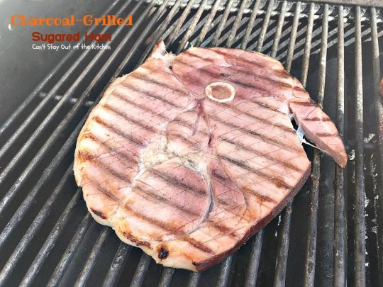 Charcoal-Grilled Sugared Ham | Can't Stay Out of the Kitchen | fabulous 4-ingredient recipe for #ham steaks on the grill. Great idea for the #holidays too. #glutenfree #pork 