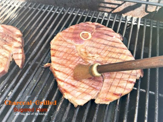 Charcoal-Grilled Sugared Ham | Can't Stay Out of the Kitchen | fabulous 4-ingredient recipe for #ham steaks on the grill. Great idea for the #holidays too. #glutenfree #pork 