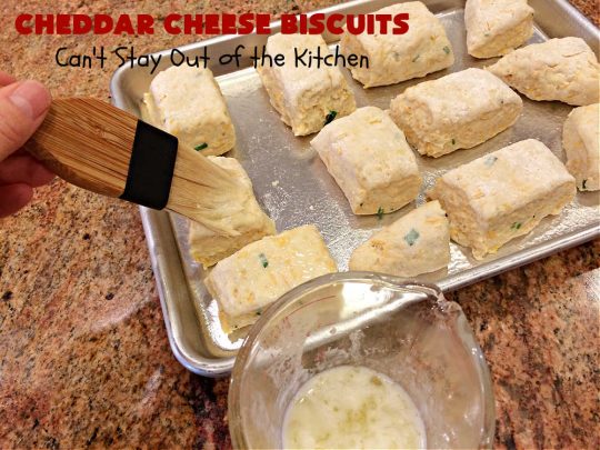 Cheddar Cheese Biscuits | Can't Stay Out of the Kitchen | these fluffy & delicious #biscuits include #chives & #CheddarCheese to bump up the flavor from regular biscuits. They're wonderful for #breakfast, lunch or dinner! They pair perfectly with soup or chili, but are also good with preserves spread over top for morning menus. #Thanksgiving #Christmas #HomemadeBiscuits #CheddarCheeseBiscuits