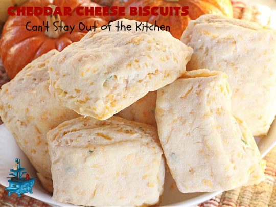 Cheddar Cheese Biscuits | Can't Stay Out of the Kitchen | these fluffy & delicious #biscuits include #chives & #CheddarCheese to bump up the flavor from regular biscuits. They're wonderful for #breakfast, lunch or dinner! They pair perfectly with soup or chili, but are also good with preserves spread over top for morning menus. #Thanksgiving #Christmas #HomemadeBiscuits #CheddarCheeseBiscuits