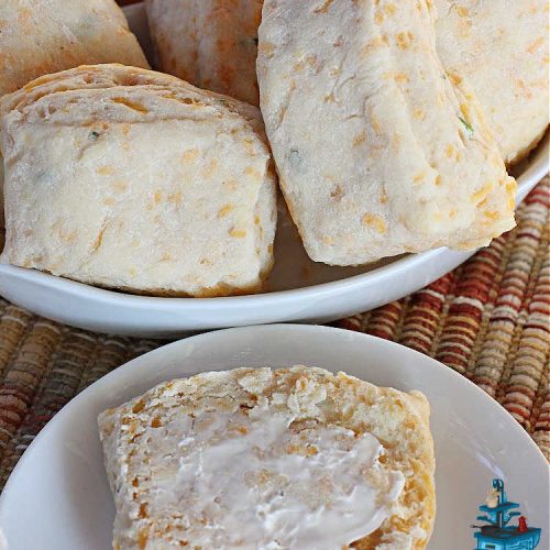 Cheddar Cheese Biscuits | Can't Stay Out of the Kitchen | these fluffy & delicious #biscuits include #chives & #CheddarCheese to bump up the flavor from regular biscuits. They're wonderful for #breakfast, lunch or dinner! They pair perfectly with soup or chili, but are also good with preserves spread over top for morning menus. #Thanksgiving #Christmas #HomemadeBiscuits #CheddarCheeseBiscuits