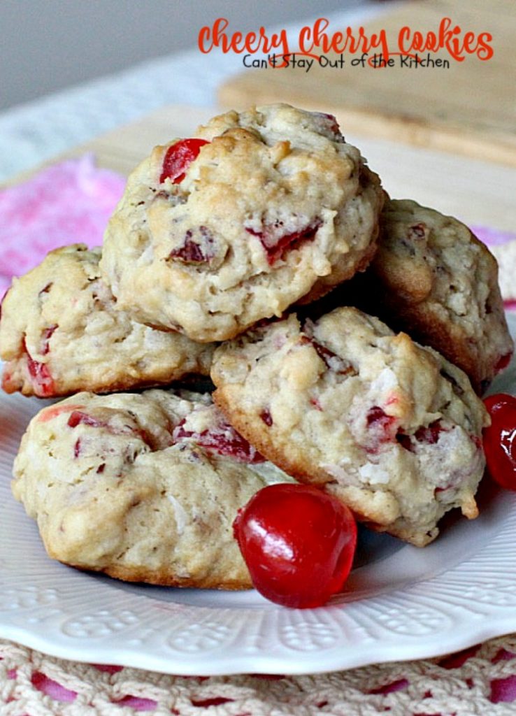 Cheery Cherry Cookies | Can't Stay Out of the Kitchen | these are one of our favorite #Christmas #cookies! They're full of candied #cherries and #coconut for spectacular flavor. #dessert