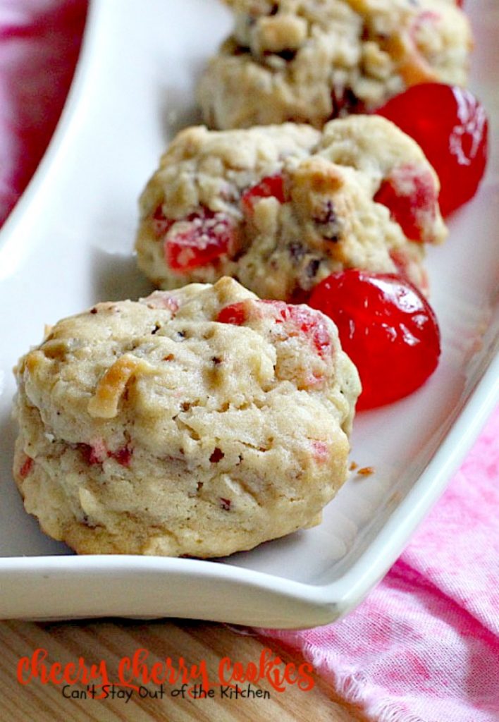 Cheery Cherry Cookies | Can't Stay Out of the Kitchen | these are one of our favorite #Christmas #cookies! They're full of candied #cherries and #coconut for spectacular flavor. #dessert