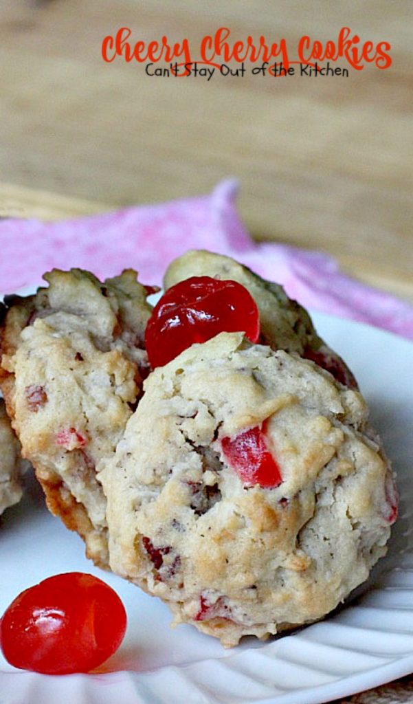 Cheery Cherry Cookies | Can't Stay Out of the Kitchen | these are one of our favorite #Christmas #cookies! They're full of candied #cherries and #coconut for spectacular flavor. #dessert