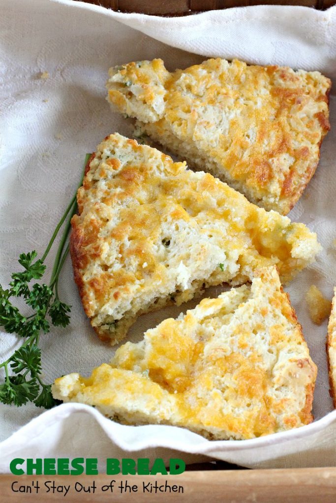 Cheese Bread | Can't Stay Out of the Kitchen | this simple 7-ingredient #recipe is terrific for lunch or dinner. It's so easy since it starts with #Bisquick. #cheese #CheddarCheese #EasyBreadRecipe #Easter #MothersDay #EasterSideDish #MothersDaySideDish #CheeseBread #bread