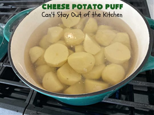 Cheese Potato Puff | Can't Stay Out of the Kitchen | this #souffle-type #potato #SideDish is absolutely delightful. It's #cheesy, tasty & so mouthwatering you'll want seconds. It pairs well with any #meat #entree & is really excellent for company #dinners or #holidays like #Thanksgiving, #Christmas, #Easter or #MothersDay. #CheddarCheese #chives #CheesePotatoPuff