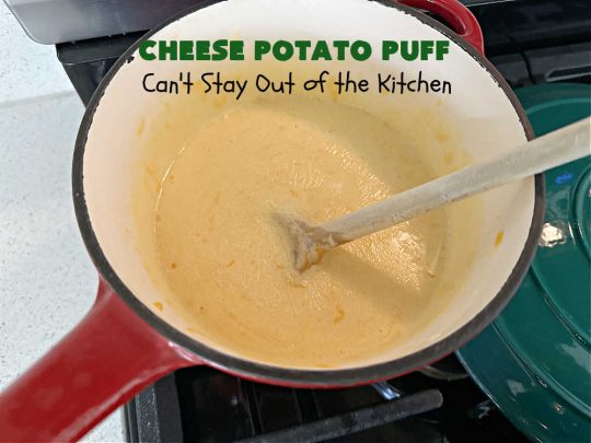 Cheese Potato Puff | Can't Stay Out of the Kitchen | this #souffle-type #potato #SideDish is absolutely delightful. It's #cheesy, tasty & so mouthwatering you'll want seconds. It pairs well with any #meat #entree & is really excellent for company #dinners or #holidays like #Thanksgiving, #Christmas, #Easter or #MothersDay. #CheddarCheese #chives #CheesePotatoPuff