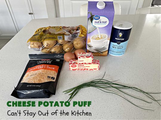 Cheese Potato Puff | Can't Stay Out of the Kitchen | this #souffle-type #potato #SideDish is absolutely delightful. It's #cheesy, tasty & so mouthwatering you'll want seconds. It pairs well with any #meat #entree & is really excellent for company #dinners or #holidays like #Thanksgiving, #Christmas, #Easter or #MothersDay. #CheddarCheese #chives #CheesePotatoPuff