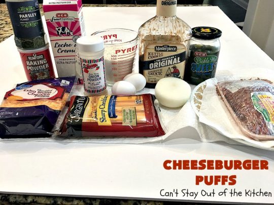 Cheeseburger Puffs | Can't Stay Out of the Kitchen | these fantastic #appetizers are perfect for #tailgating parties, potlucks or special occasions like birthdays or baby showers. Just drizzle with #BBQSauce & you have a delightful #Cheeseburger treat that you won't be able to get enough of! Also great for a busy weekend dinner. #GroundBeef #CheeseburgerPuffs #CheddarCheese #SuperBowl