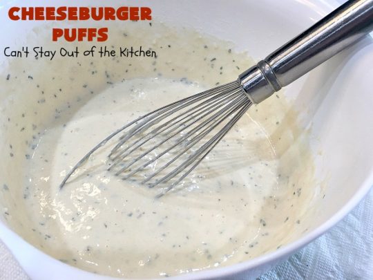 Cheeseburger Puffs | Can't Stay Out of the Kitchen | these fantastic #appetizers are perfect for #tailgating parties, potlucks or special occasions like birthdays or baby showers. Just drizzle with #BBQSauce & you have a delightful #Cheeseburger treat that you won't be able to get enough of! Also great for a busy weekend dinner. #GroundBeef #CheeseburgerPuffs #CheddarCheese #SuperBowl
