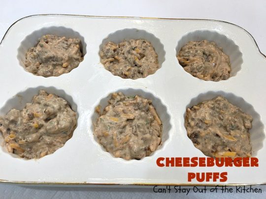 Cheeseburger Puffs | Can't Stay Out of the Kitchen | these fantastic #appetizers are perfect for #tailgating parties, potlucks or special occasions like birthdays or baby showers. Just drizzle with #BBQSauce & you have a delightful #Cheeseburger treat that you won't be able to get enough of! Also great for a busy weekend dinner. #GroundBeef #CheeseburgerPuffs #CheddarCheese #SuperBowl