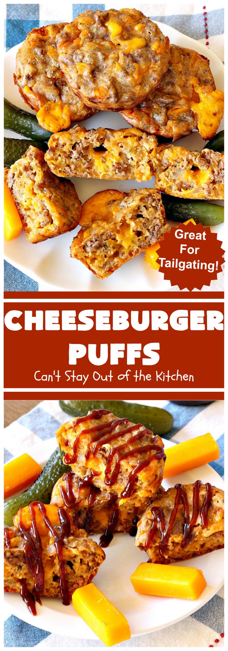Cheeseburger Puffs | Can't Stay Out of the Kitchen | these fantastic #appetizers are perfect for #tailgating parties, potlucks or special occasions like birthdays or baby showers. Just drizzle with #BBQSauce & you have a delightful #Cheeseburger treat that you won't be able to get enough of! Also great for a busy weekend dinner. #GroundBeef #CheeseburgerPuffs #CheddarCheese #SuperBowl