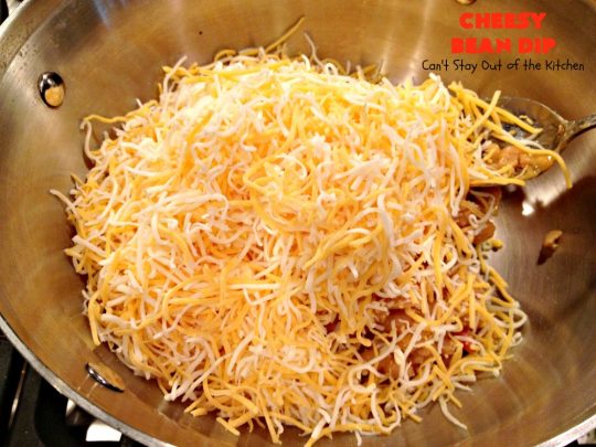 Cheesy Bean Dip | Can't Stay Out of the Kitchen | this fantastic 5-ingredient #appetizer is the one you want to make for #tailgating, #NewYearsEve or #SuperBowl parties. It's smooth, creamy with just a little hint of heat from #jalapeno peppers. #bacon #cheese