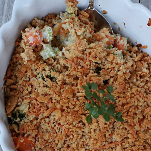 Cheesy Broccoli, Cauliflower and Carrot Casserole | Can't Stay Out of the Kitchen | this tasty #SideDish includes #broccoli, #carrots #cauliflower & #celery in a tasty #CheddarCheese sauce topped with #RitzCrackers & more #cheese. It's marvelous for #holiday or company dinners like #Easter, #MothersDay or #FathersDay. #casserole #CheesyBroccoliCauliflowerAndCarrotCasserole #vegetable