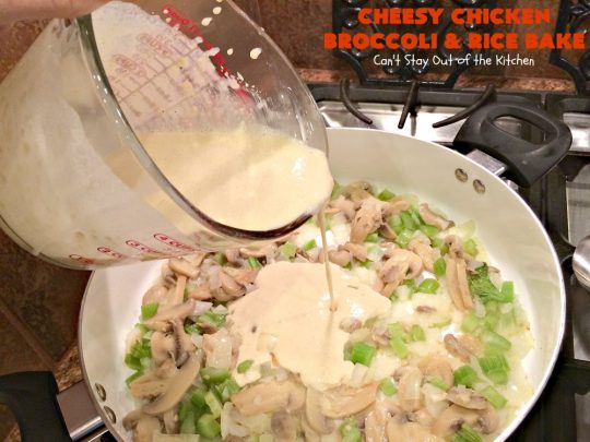 Cheesy Chicken Broccoli and Rice Bake | Can't Stay Out of the Kitchen | a favorite #chicken entree with #broccoli & #rice made up in an outstanding #cheesy sauce. Wonderful for company or family dinners. #casserole #chickencasserole #chickenandrice #glutenfree
