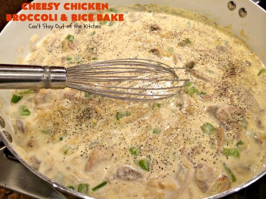 Cheesy Chicken Broccoli and Rice Bake | Can't Stay Out of the Kitchen | a favorite #chicken entree with #broccoli & #rice made up in an outstanding #cheesy sauce. Wonderful for company or family dinners. #casserole #chickencasserole #chickenandrice #glutenfree