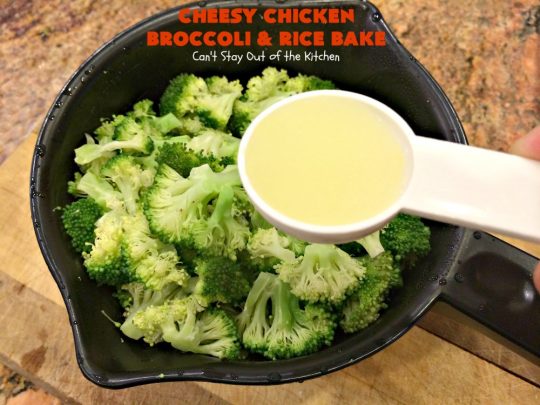 Cheesy Chicken Broccoli and Rice Bake | Can't Stay Out of the Kitchen | a favorite #chicken entree with #broccoli & #rice made up in an outstanding #cheesy sauce. Wonderful for company or family dinners. #casserole #chickencasserole #chickenandrice #glutenfree