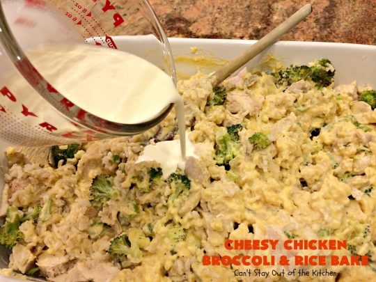 Cheesy Chicken Broccoli and Rice Bake | Can't Stay Out of the Kitchen | a favorite #chicken entree with #broccoli & #rice made up in an outstanding #cheesy sauce. Wonderful for company or family dinners. #casserole #chickencasserole #chickenandrice #glutenfree