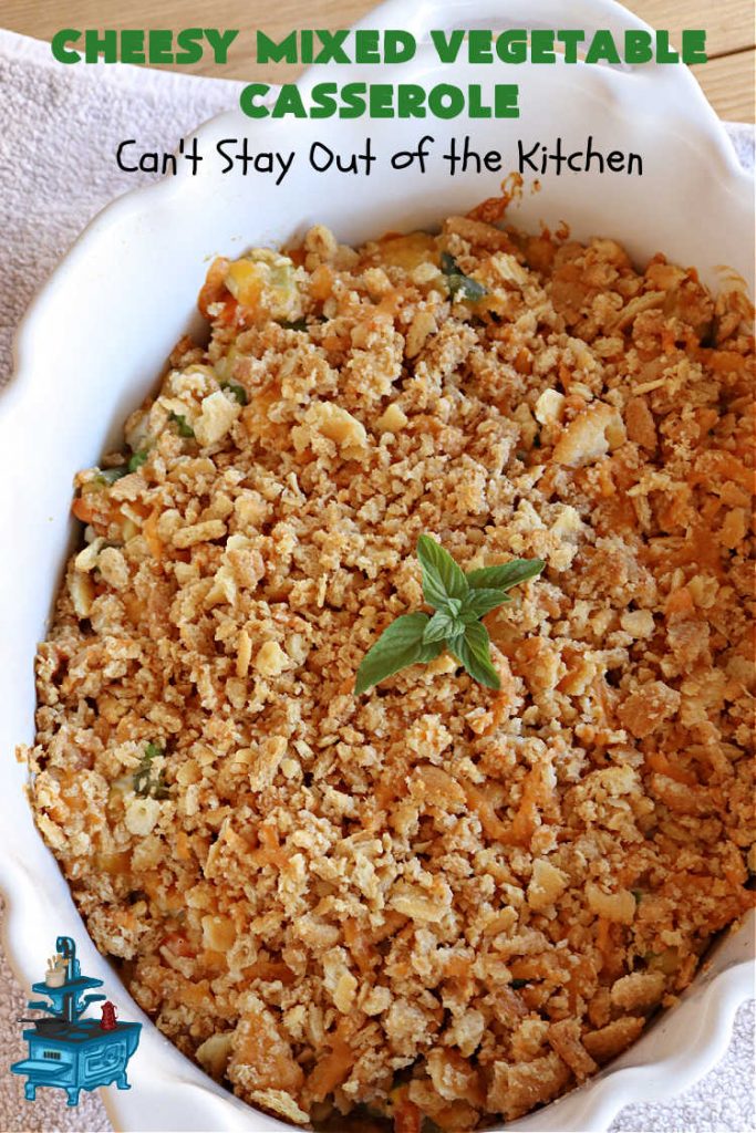 Cheesy Mixed Vegetable Casserole | Can't Stay Out of the Kitchen | easy & delicious #SideDish that's terrific for company or #holiday dinners like #Thanksgiving or #Christmas. Uses #MixedVegetables in a casserole with a delightful #CheddarCheese #RitzCracker crumb topping. #casserole #CheesyMixedVegetableCasseroleCheesy Mixed Vegetable Casserole | Can't Stay Out of the Kitchen | easy & delicious #SideDish that's terrific for company or #holiday dinners like #Thanksgiving or #Christmas. Uses #MixedVegetables in a casserole with a delightful #CheddarCheese #RitzCracker crumb topping. #casserole #CheesyMixedVegetableCasserole