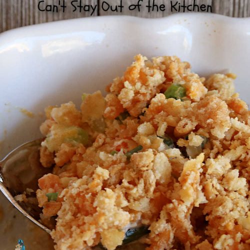 Cheesy Mixed Vegetable Casserole | Can't Stay Out of the Kitchen | easy & delicious #SideDish that's terrific for company or #holiday dinners like #Thanksgiving or #Christmas. Uses #MixedVegetables in a casserole with a delightful #CheddarCheese #RitzCracker crumb topping. #casserole #CheesyMixedVegetableCasserole