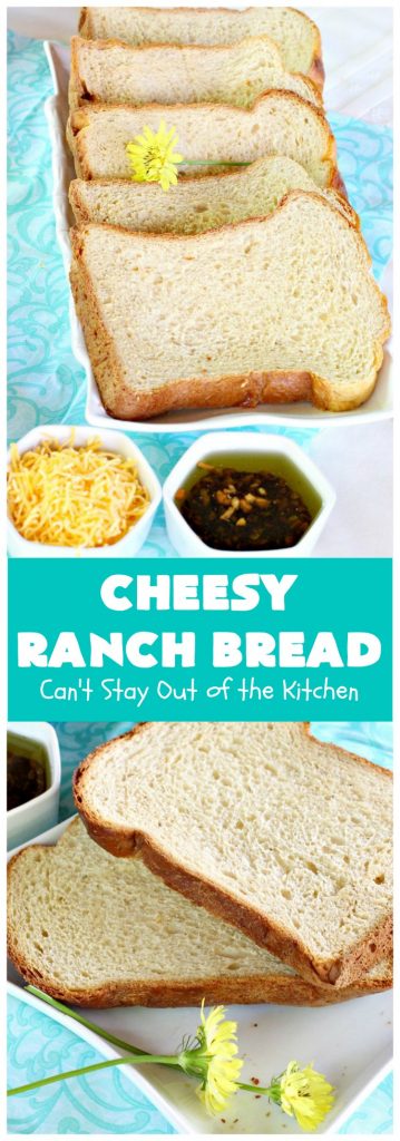 Cheesy Ranch Bread | Can't Stay Out of the Kitchen | this easy #Breadmaker #bread is sensational! It uses #RanchDressingMix, #CheddarCheese & #GreekYogurt. It just explodes with flavor! Terrific side dish for family, company or #holiday dinners. #CheesyRanchBread #HomemadeBread #BreadmakerBread #EasyHomemadeBreadRecipe