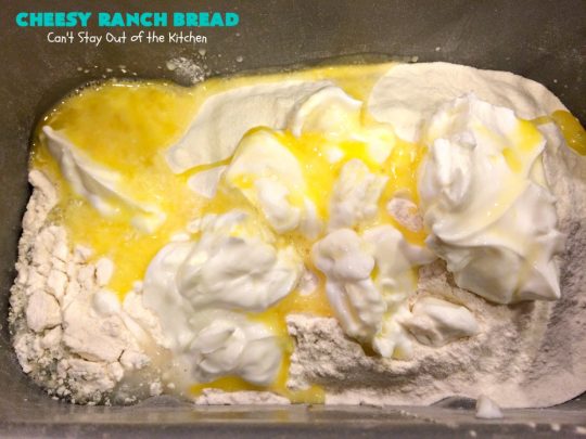 Cheesy Ranch Bread | Can't Stay Out of the Kitchen | this easy #Breadmaker #bread is sensational! It uses #RanchDressingMix, #CheddarCheese & #GreekYogurt. It just explodes with flavor! Terrific side dish for family, company or #holiday dinners. #CheesyRanchBread #HomemadeBread #BreadmakerBread #EasyHomemadeBreadRecipe