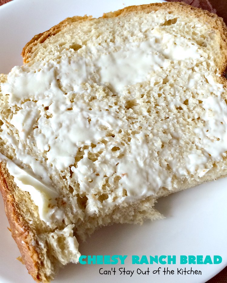 Cheesy Ranch Bread | Can't Stay Out of the Kitchen | this easy #Breadmaker #bread is sensational! It uses #RanchDressingMix, #CheddarCheese & #GreekYogurt. It just explodes with flavor! Terrific side dish for family, company or #holiday dinners. #CheesyRanchBread #HomemadeBread #BreadmakerBread #EasyHomemadeBreadRecipe
