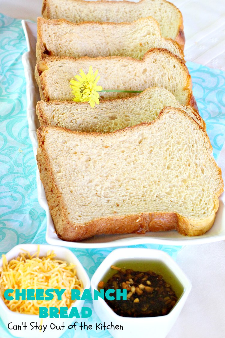 Cheesy Ranch Bread | Can't Stay Out of the Kitchen | this easy #Breadmaker #bread is sensational! It uses #RanchDressingMix, #CheddarCheese & #GreekYogurt. It just explodes with flavor! Terrific side dish for family, company or #holiday dinners. #CheesyRanchBread #HomemadeBread #BreadmakerBread #EasyHomemadeBreadRecipe