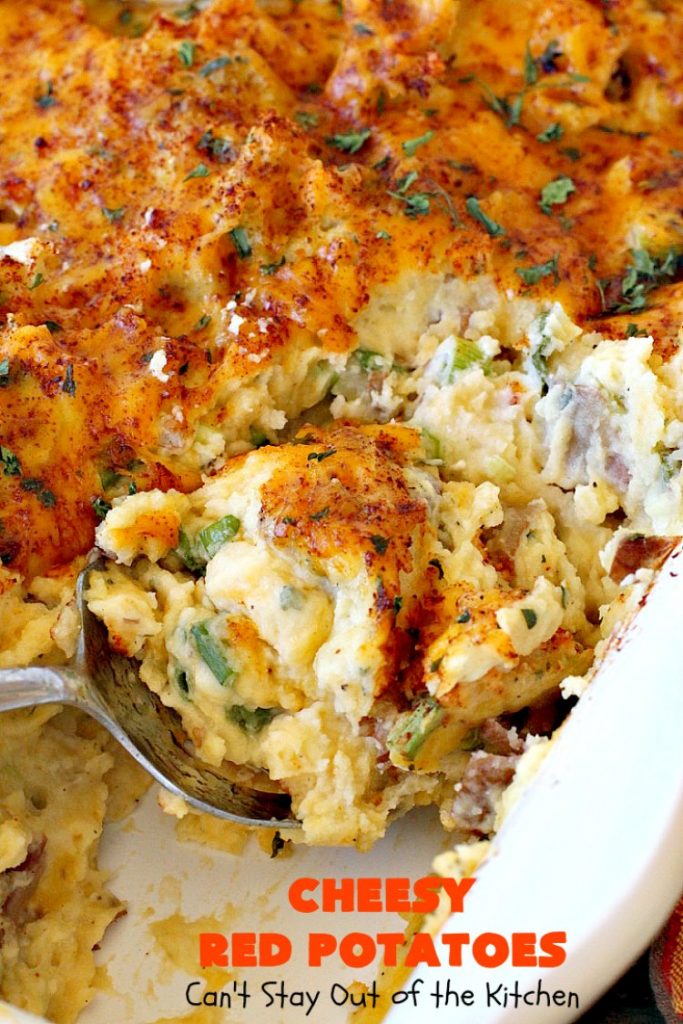 Cheesy Red Potatoes | Can't Stay Out of the Kitchen | these fabulous cheesy #potatoes make the perfect side dish for beef, chicken, pork or fish! They are absolutely scrumptious! #cheese #casserole #glutenfree