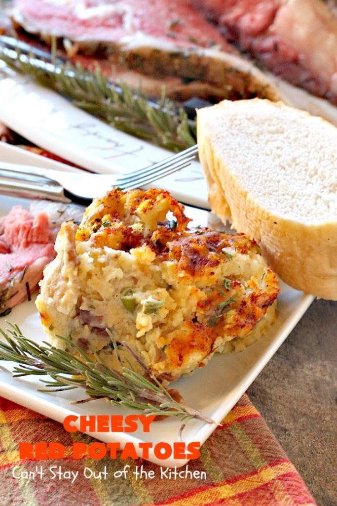 Cheesy Red Potatoes | Can't Stay Out of the Kitchen | these fabulous cheesy #potatoes make the perfect side dish for beef, chicken, pork or fish! They are absolutely scrumptious! #cheese #casserole #glutenfree