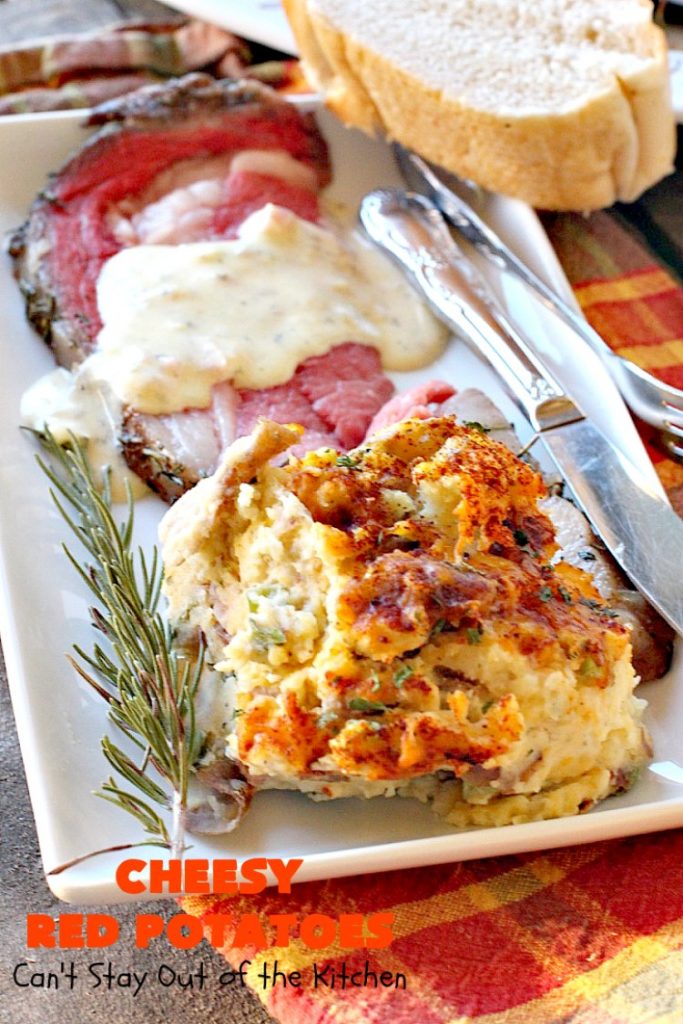 Cheesy Red Potatoes | Can't Stay Out of the Kitchen | these fabulous cheesy #potatoes make the perfect side dish for beef, chicken, pork or fish! They are absolutely scrumptious! #cheese #casserole #glutenfree