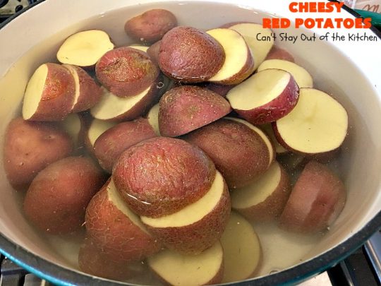 Cheesy Red Potatoes | Can't Stay Out of the Kitchen | these fabulous cheesy #potatoes make the perfect side dish for beef, chicken, pork or fish! They are absolutely scrumptious! #cheese #casserole #glutenfree