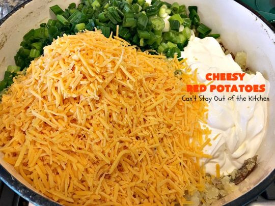 Cheesy Red Potatoes | Can't Stay Out of the Kitchen | these fabulous cheesy #potatoes make the perfect side dish for beef, chicken, pork or fish! They are absolutely scrumptious! #cheese #casserole #glutenfree